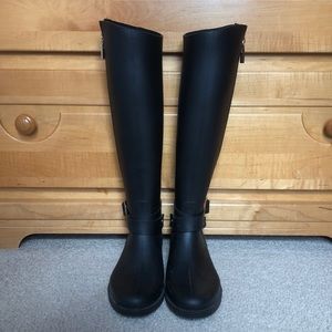 Tall black rain boots